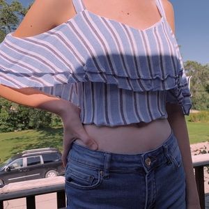 Lost + Wander blue zip up crop top
